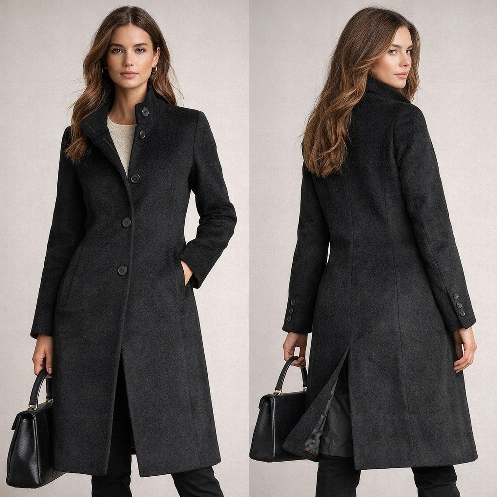 Autograph Marks Spencer Black Wool Alpaca Funnel Neck Coat UK 10‎ US 6 T50 08751